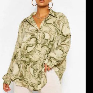 Green ABSTRACT MARBLE PRINT OVERSIZED SHIRT